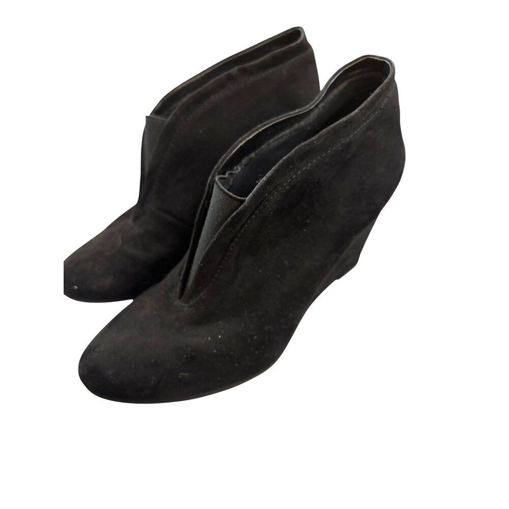 Lauren Blakwell Black Suede Wedge Ankle Booties Size 6